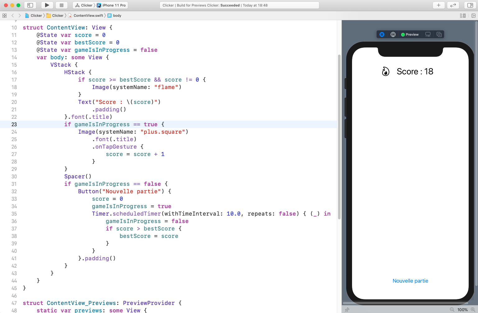 Capture d'écran Xcode